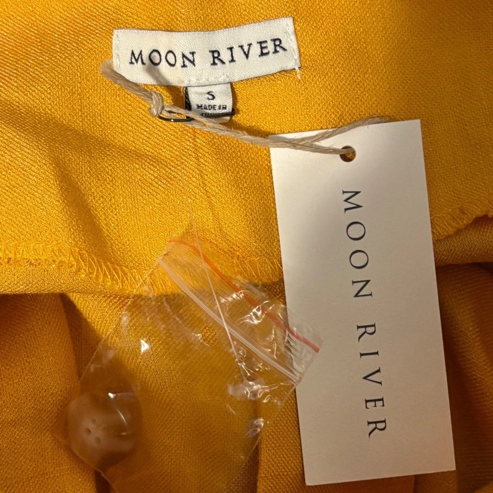 Moon River Wide Leg Pants Women Mustard High Waist Button Front Linen Blend SM - Picture 3 of 8